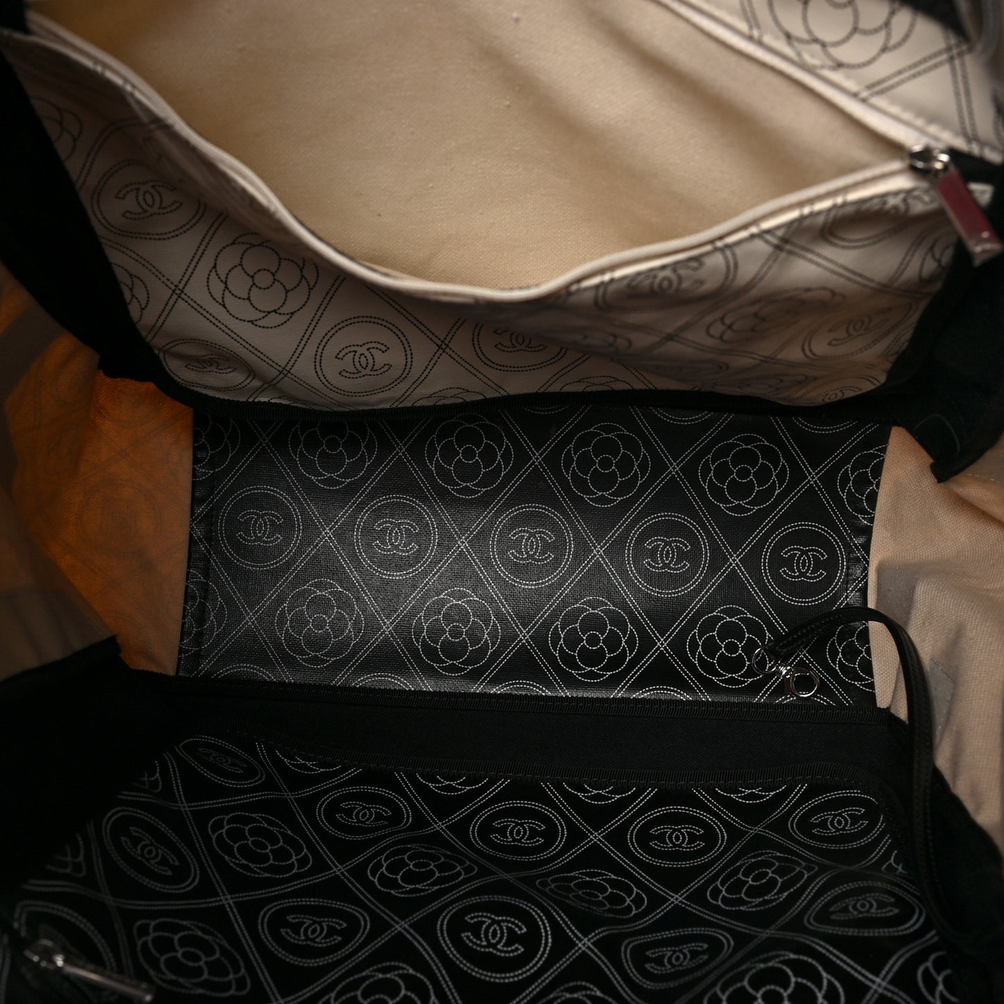 Coated Canvas Camellia Medium Shopping Tote Black Beige