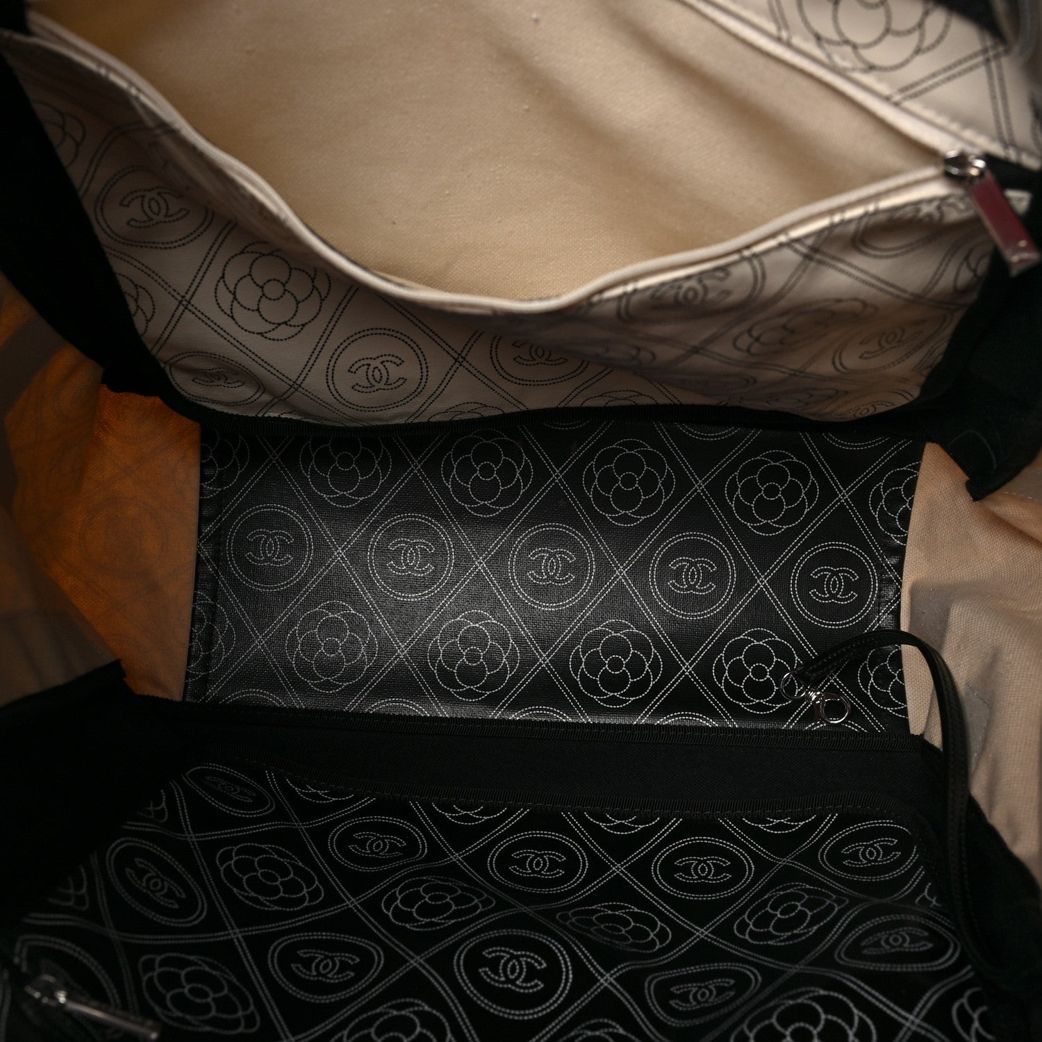 Chanel Coated Canvas Camellia Medium Shopping Tote Black Beige 5 of 8