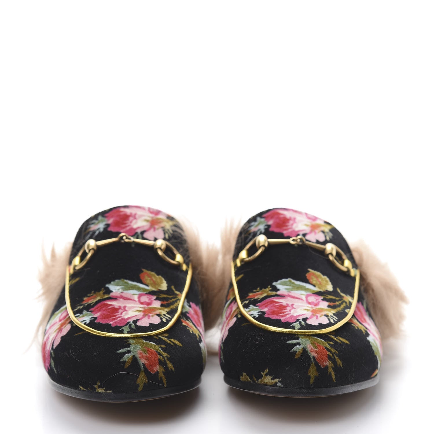 Gucci Velvet Fur Floral Womens Princetown Slippers 39 Black 2 of 9