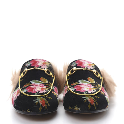 Gucci Velvet Fur Floral Womens Princetown Slippers 39 Black 2 of 9