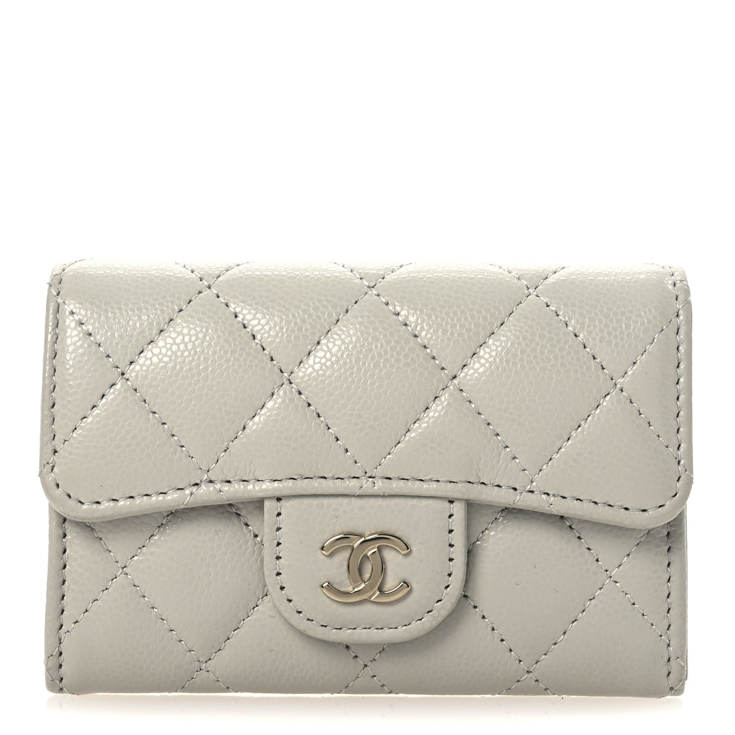 Caviar Quilted Flap Card Holder Wallet Grey