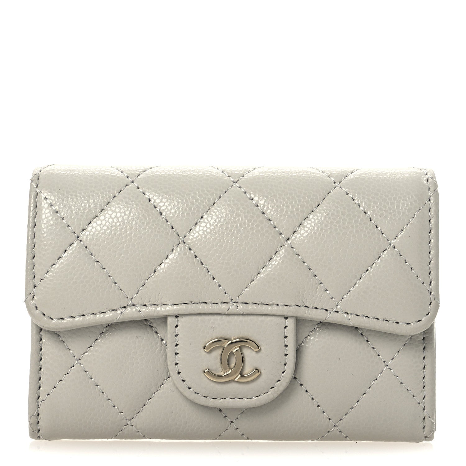 Chanel Caviar Quilted Flap Card Holder Wallet Grey 1 of 10
