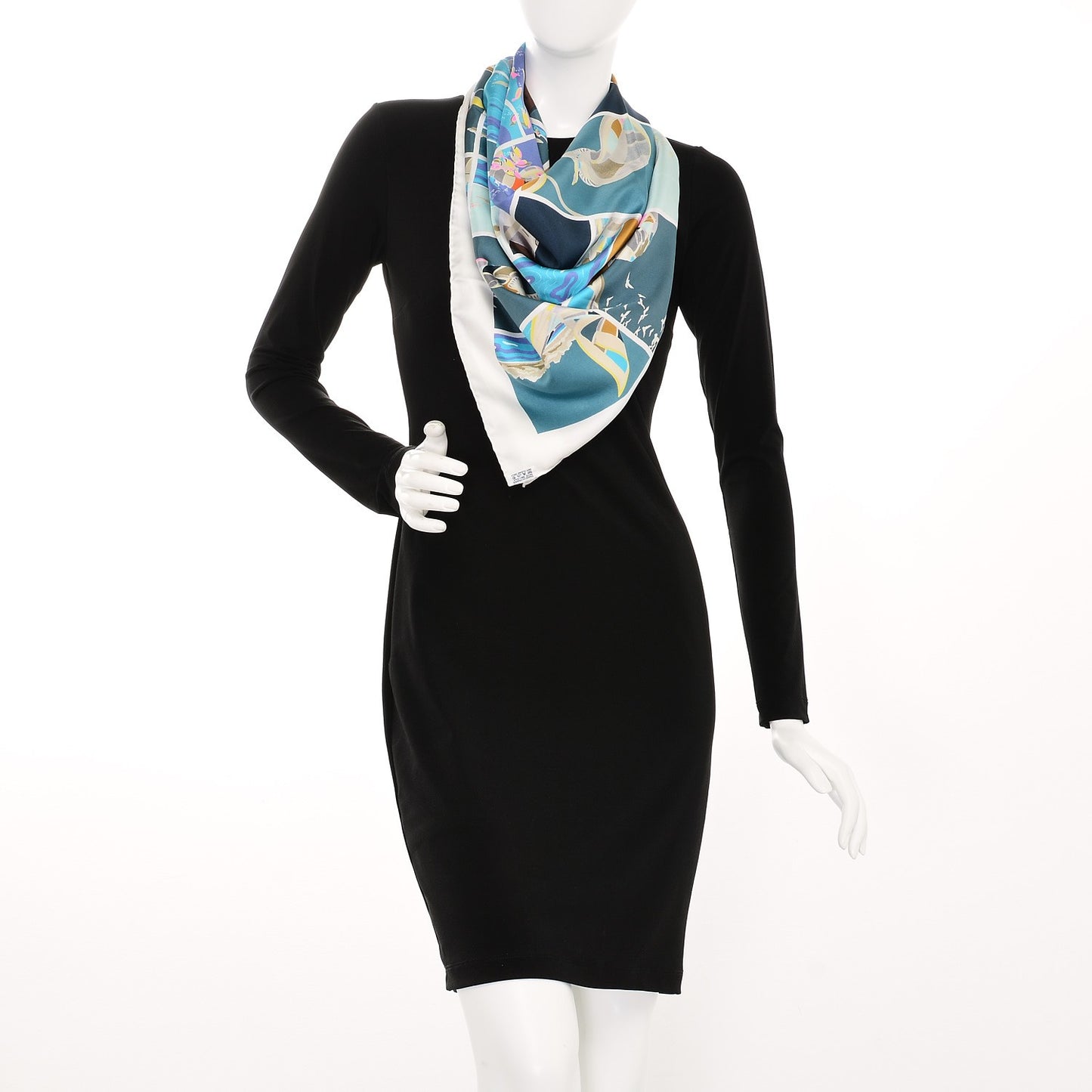 Silk Soie Libre Scarf 90 Bleu Ardoise Blanc