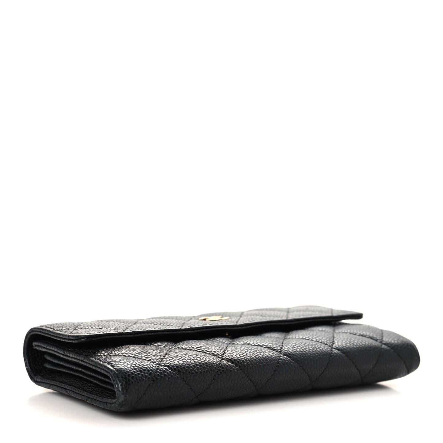 Caviar Quilted Large Gusset Flap Wallet Black