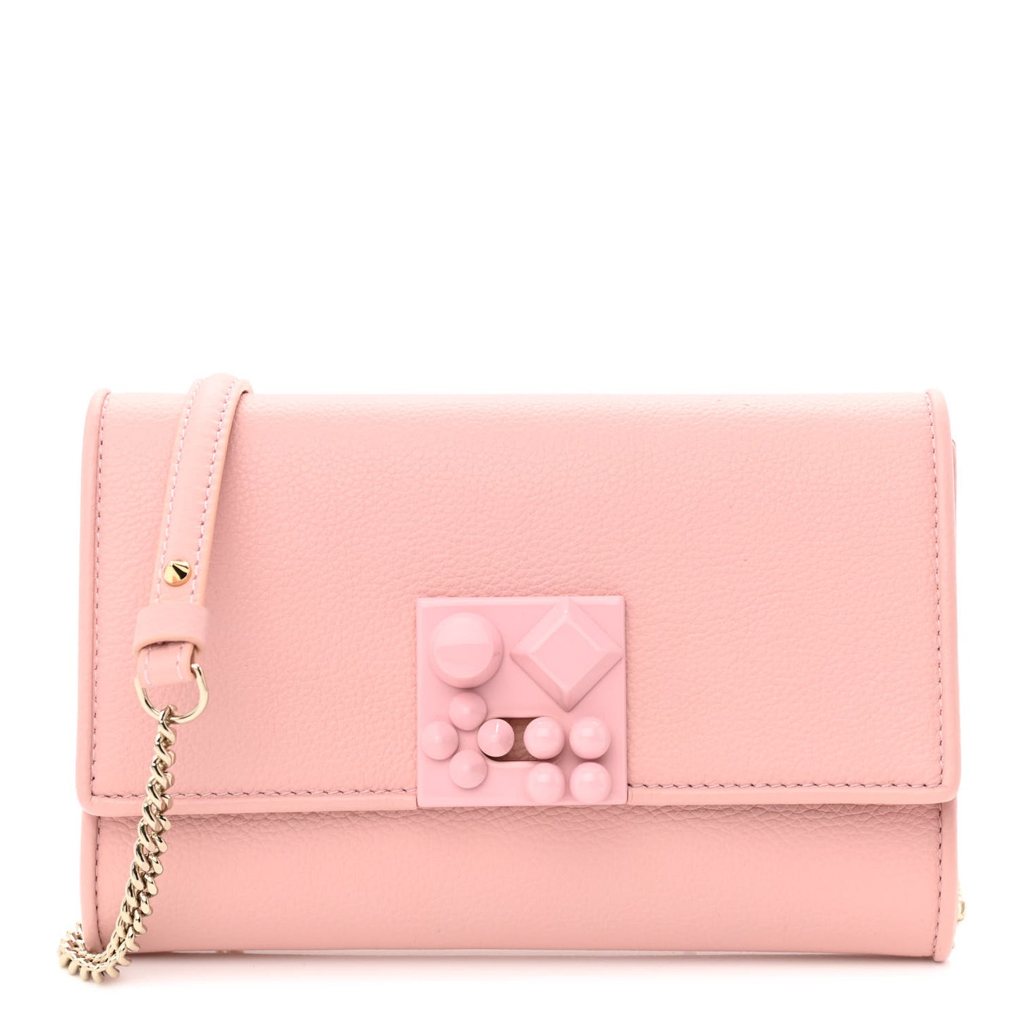 Calfskin Studded Flap Carasky Clutch Rosy