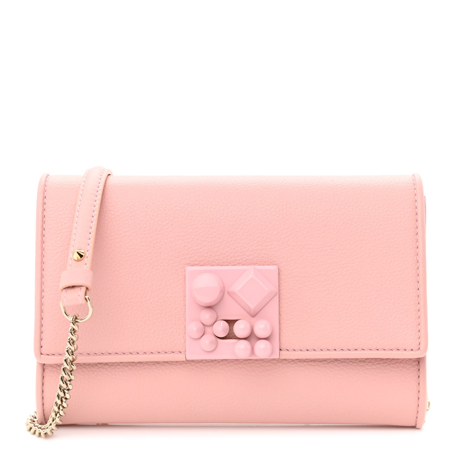 Christian Louboutin Calfskin Studded Flap Carasky Clutch Rosy 1 of 10
