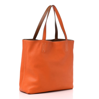 Hermes Taurillon Clemence Double Sens 45 Reversible Tote Orange Gold 13 of 17