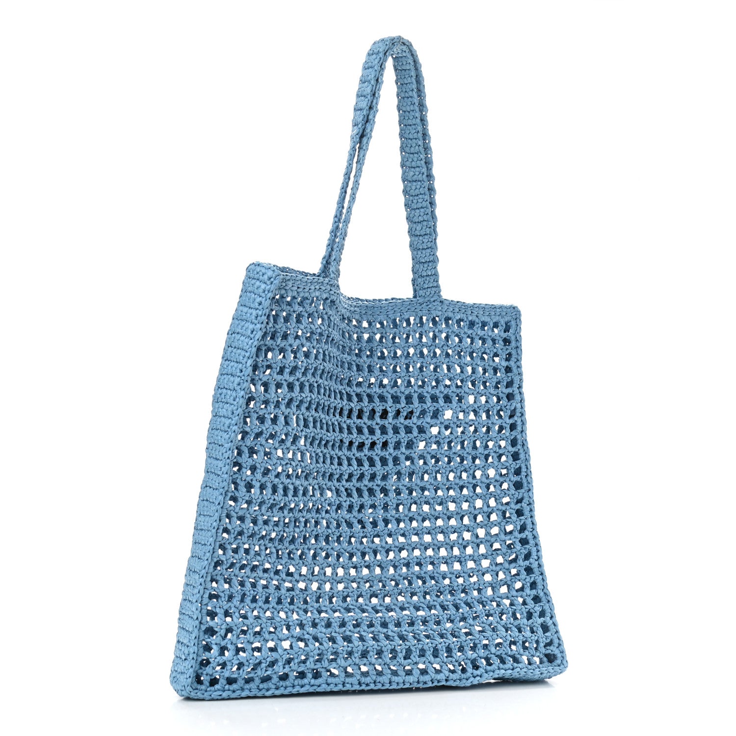Prada Yarn Raffia Effect Crochet Logo Embroidered Tote Bag Celeste 3 of 9