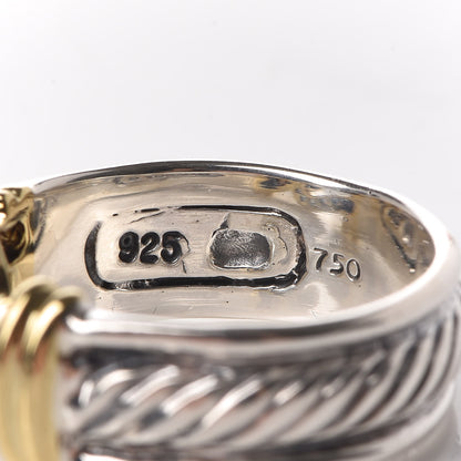 David Yurman Sterling Silver 18K Yellow Gold Diamond Buckle Cable Ring 54 6.75 6 of 6
