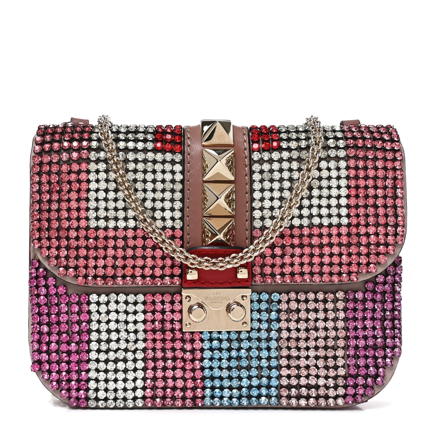 Vitello Crystal Embellished Small Glam Lock Rockstud Flap Multicolor