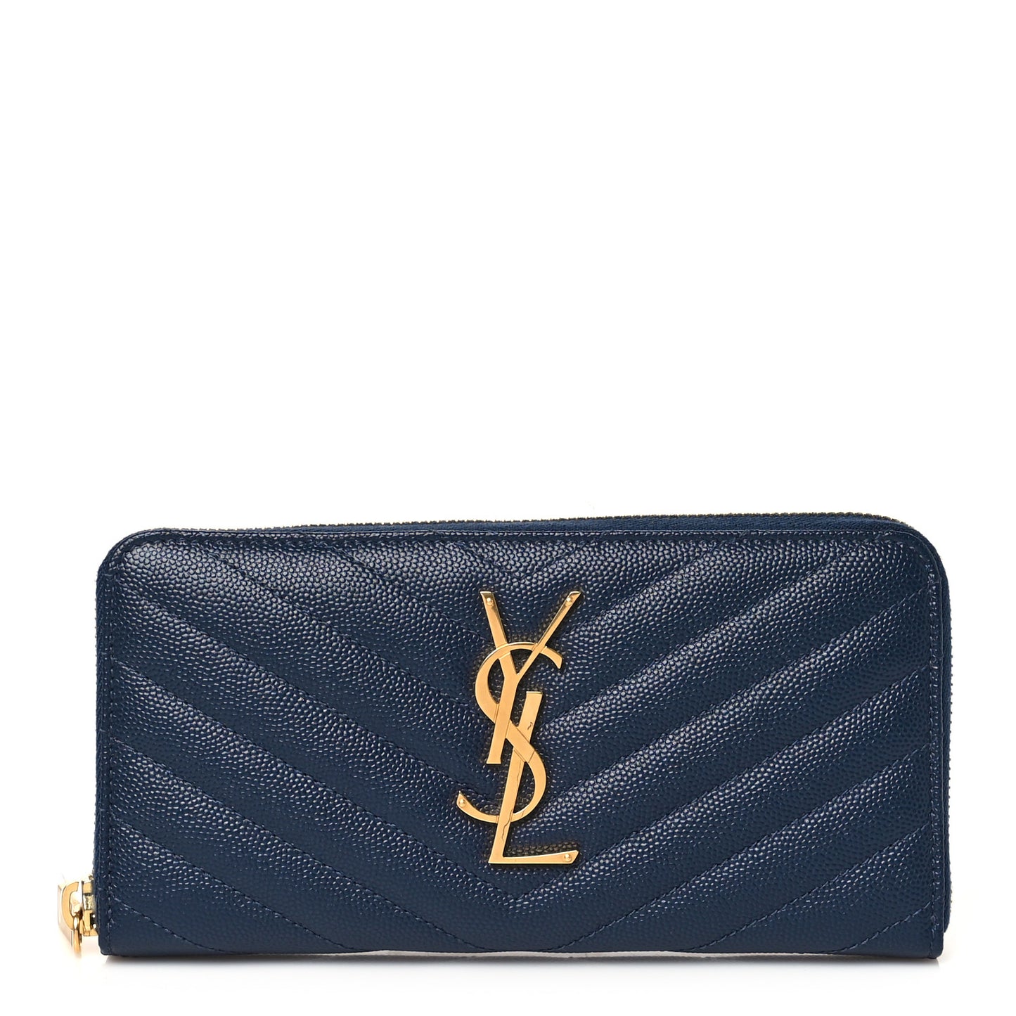 Grain De Poudre Matelasse Chevron Monogram Zip Around Wallet Deep Marine