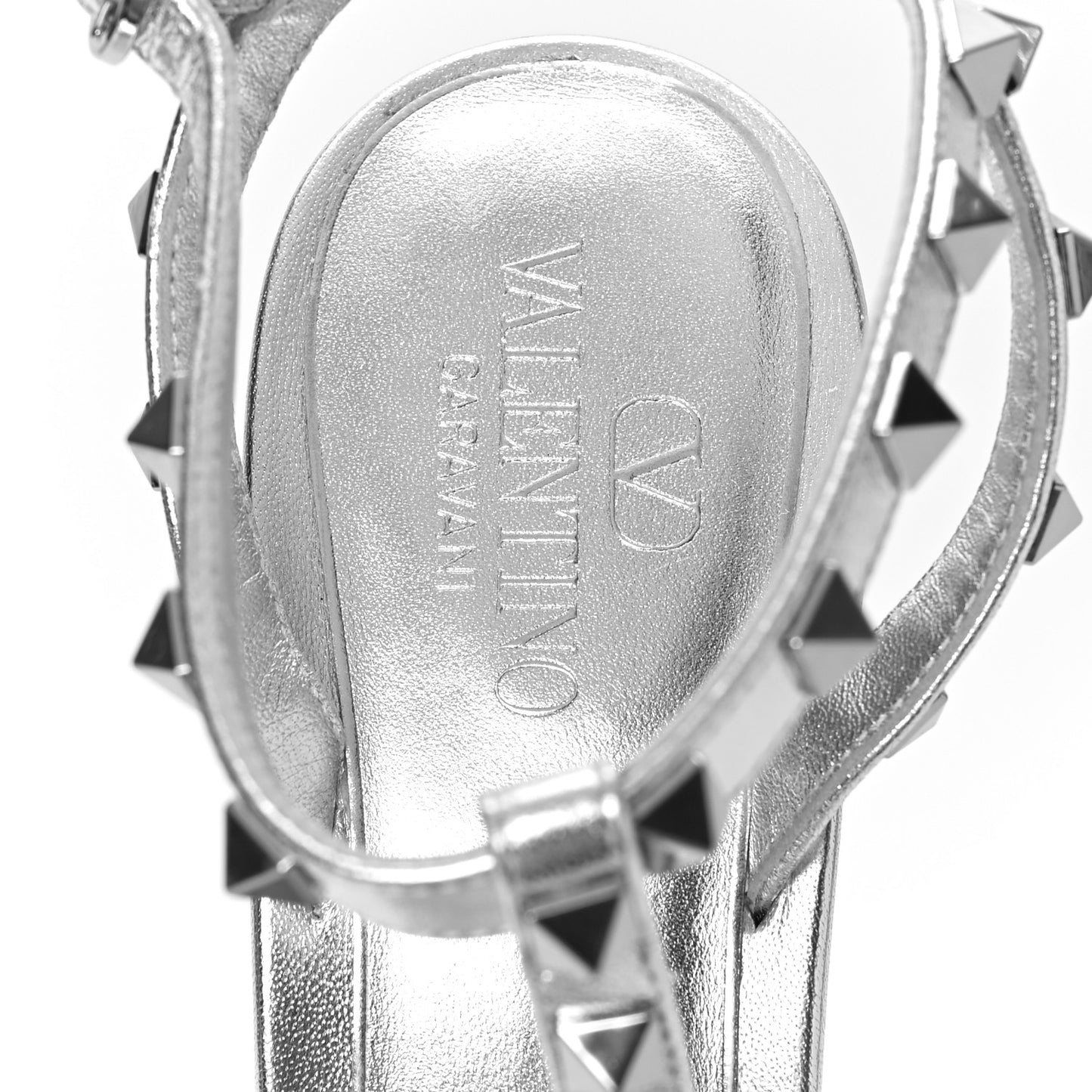 Metallic Lambskin Plexiglass Rockstud 90mm Wedge Sandals 40 Silver Transparent
