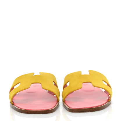 Hermes Suede Goatskin Oran Sandals 39 Jaune Sable 2 of 8