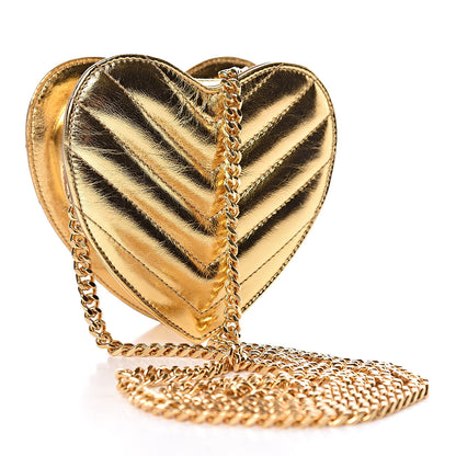 Saint Laurent Metallic Calfskin Matelasse Chevron Monogram Small Love Heart Chain Bag Gold 3 of 10