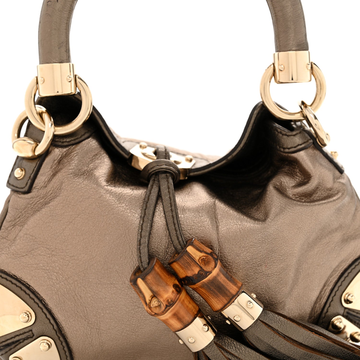 Gucci Metallic Calfskin Mini Indy Top Handle Bag Pewter 8 of 12