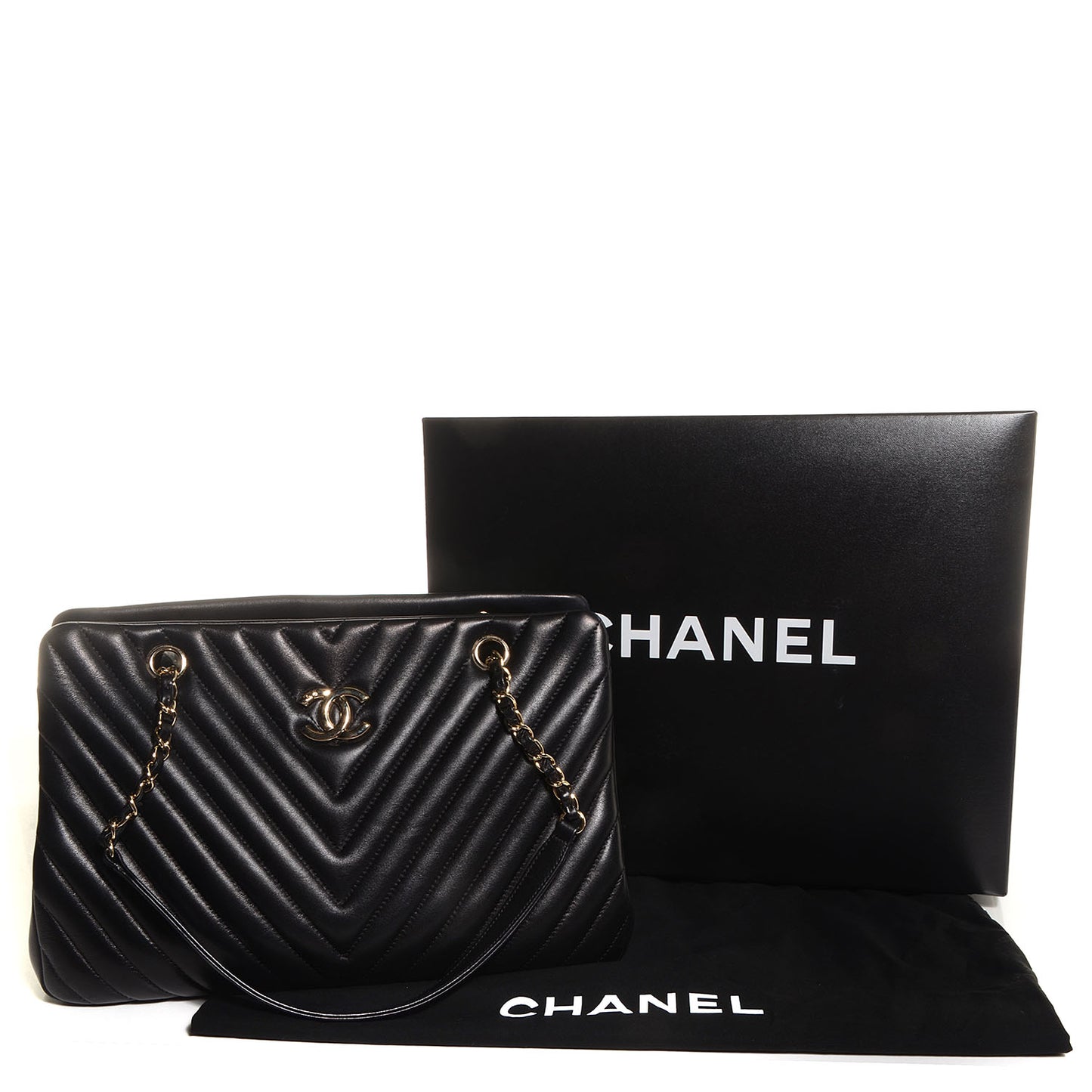 Lambskin Surpique Chevron Large Tote Black