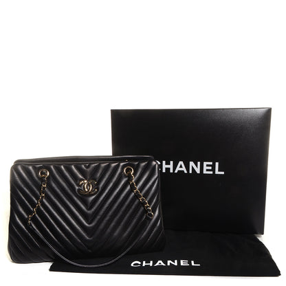 Chanel Lambskin Surpique Chevron Large Tote Black 4 of 9