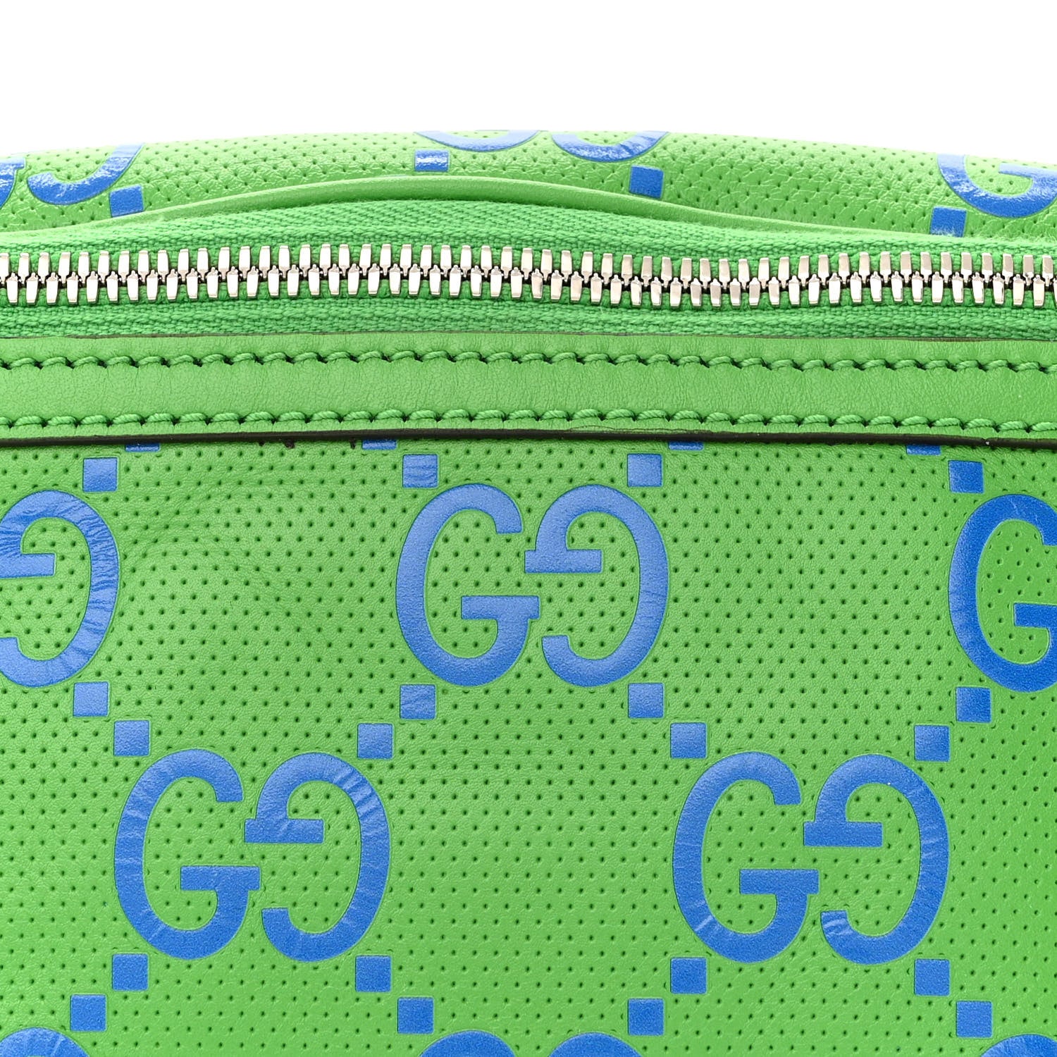 Gucci Calfskin GG Tennis Bi-Color Embossed Belt Bag Joy Green Joy Blue 8 of 11