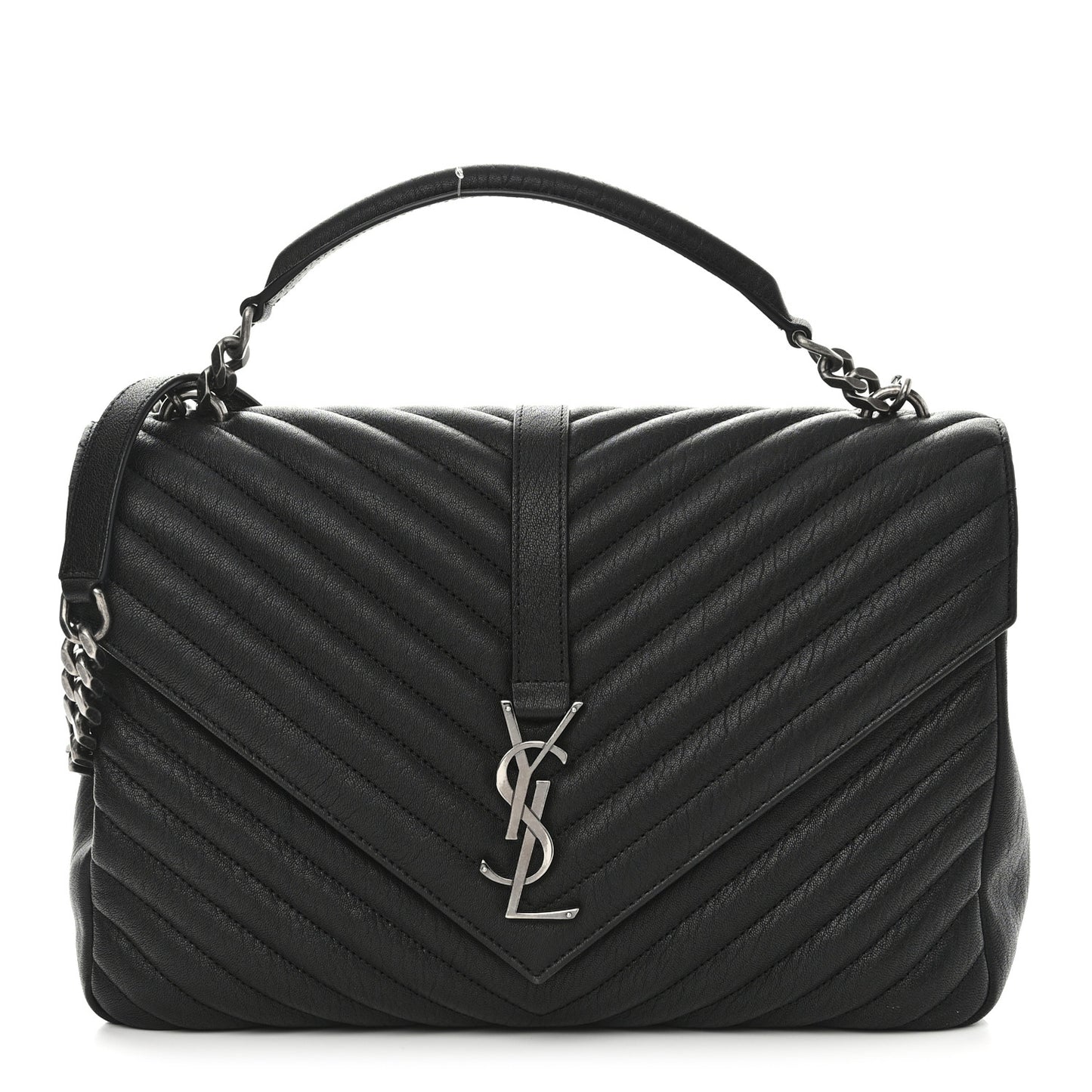 Sheepskin Matelasse Chevron Monogram Large College Satchel Black