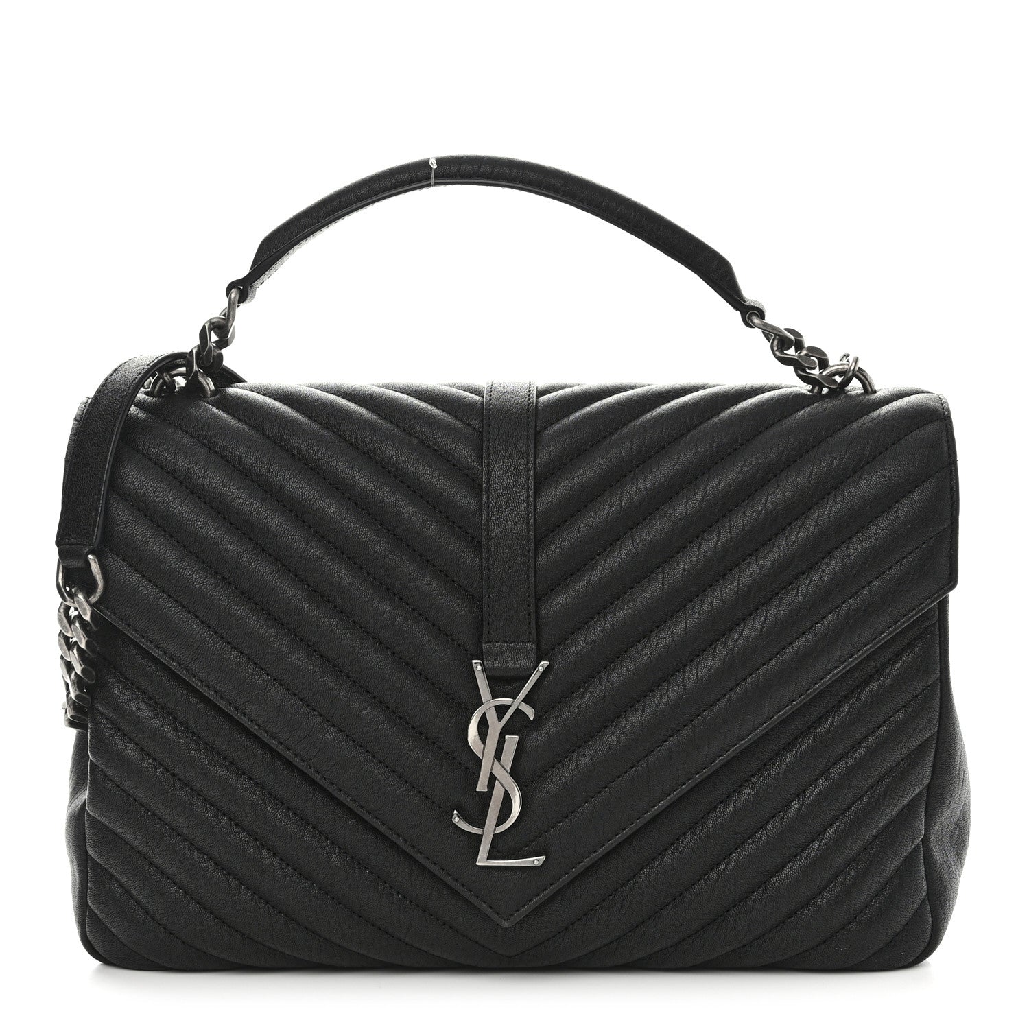 Saint Laurent Sheepskin Matelasse Chevron Monogram Large College Satchel Black 1 of 10