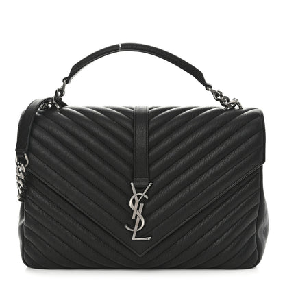 Saint Laurent Sheepskin Matelasse Chevron Monogram Large College Satchel Black 1 of 10