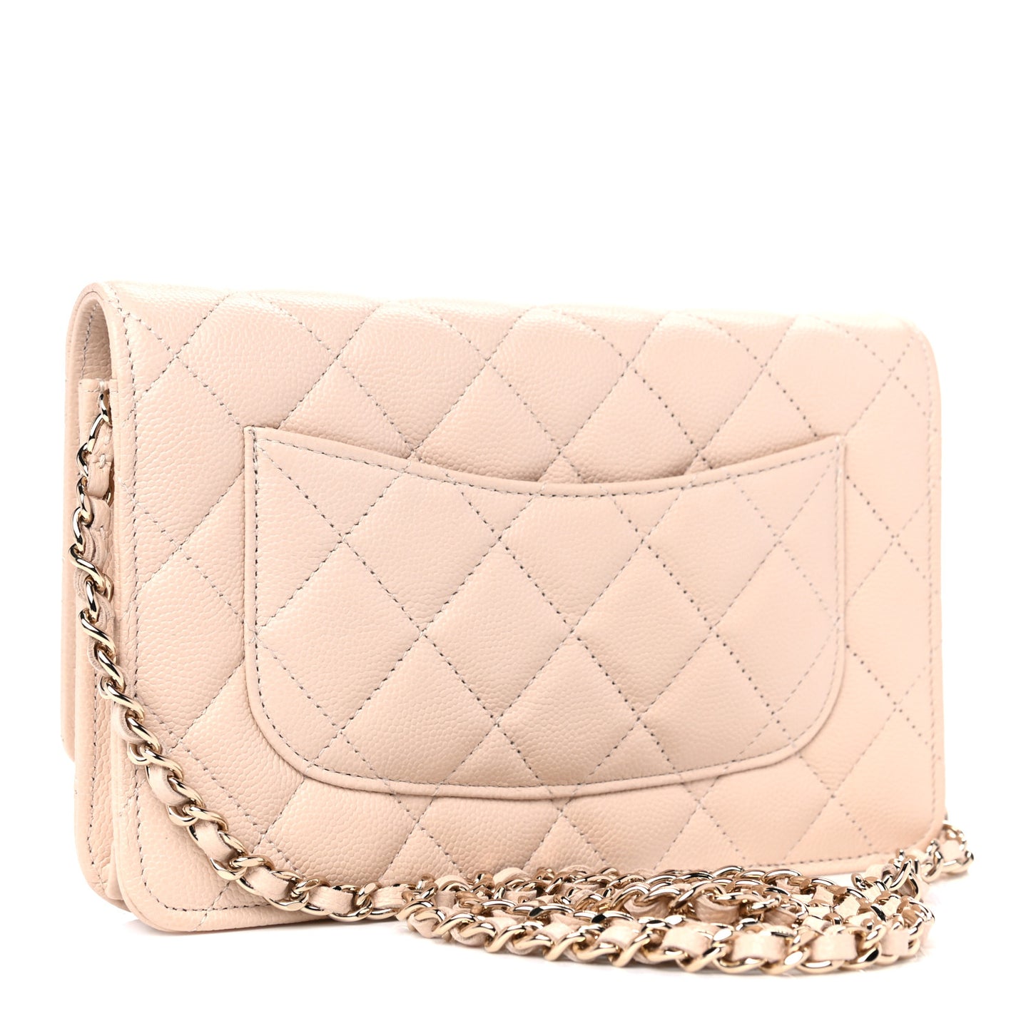 Caviar Quilted Coco Candy Wallet On Chain WOC Beige