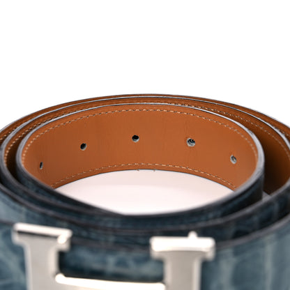 Hermes Shiny Porosus Crocodile 32mm H Belt 95 Bleu Tempete 4 of 7