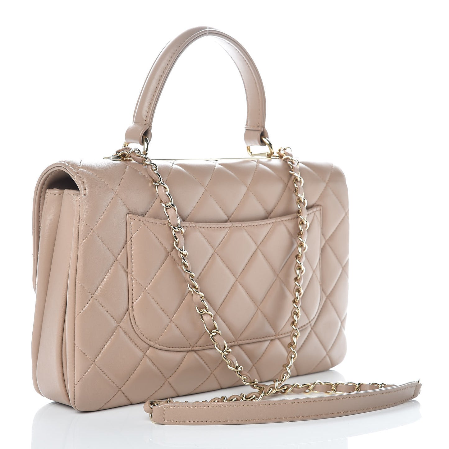 Lambskin Quilted Medium Trendy CC Flap Dual Handle Bag Beige