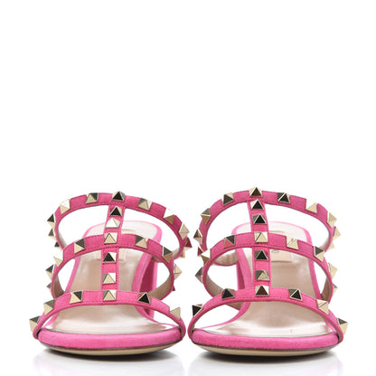Valentino Garavani Suede Rockstud 60mm Caged Slide Sandals 37.5 Pink Orchid 2 of 10