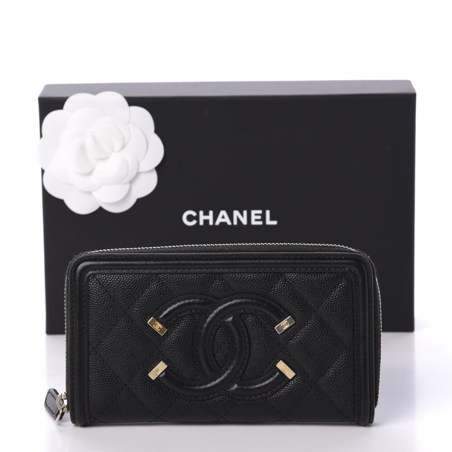 Chanel Caviar Quilted Medium Filigree Zip Around Wallet Black 11 of 11