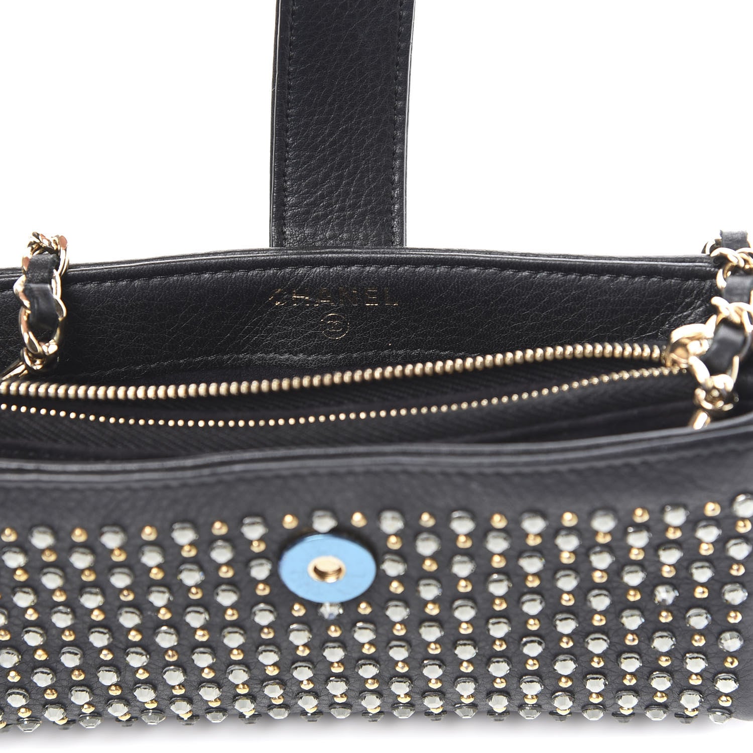 Chanel Calfskin Strass Studded Mini Phone Holder Clutch Black 6 of 11