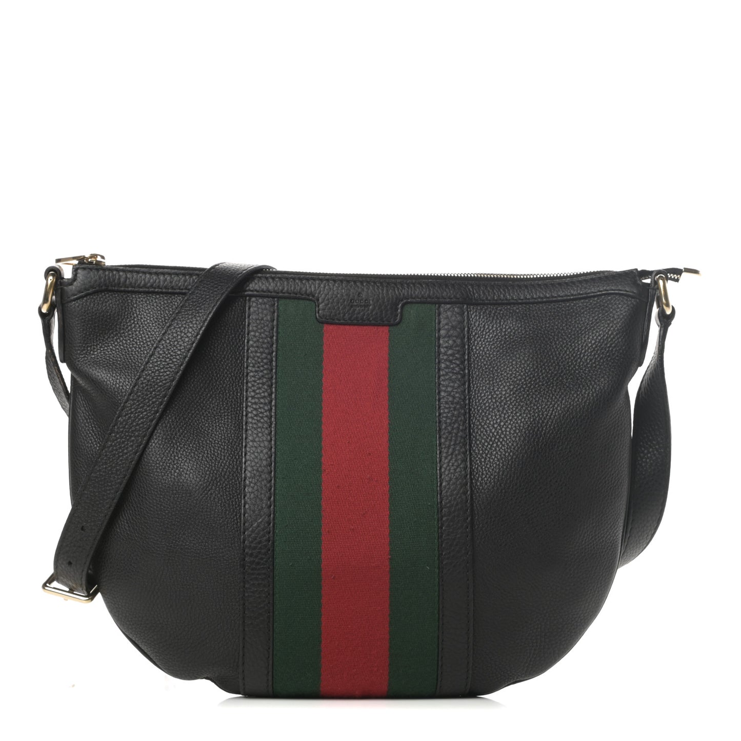 Pebbled Calfskin Vintage Web Medium Half Moon Hobo Black