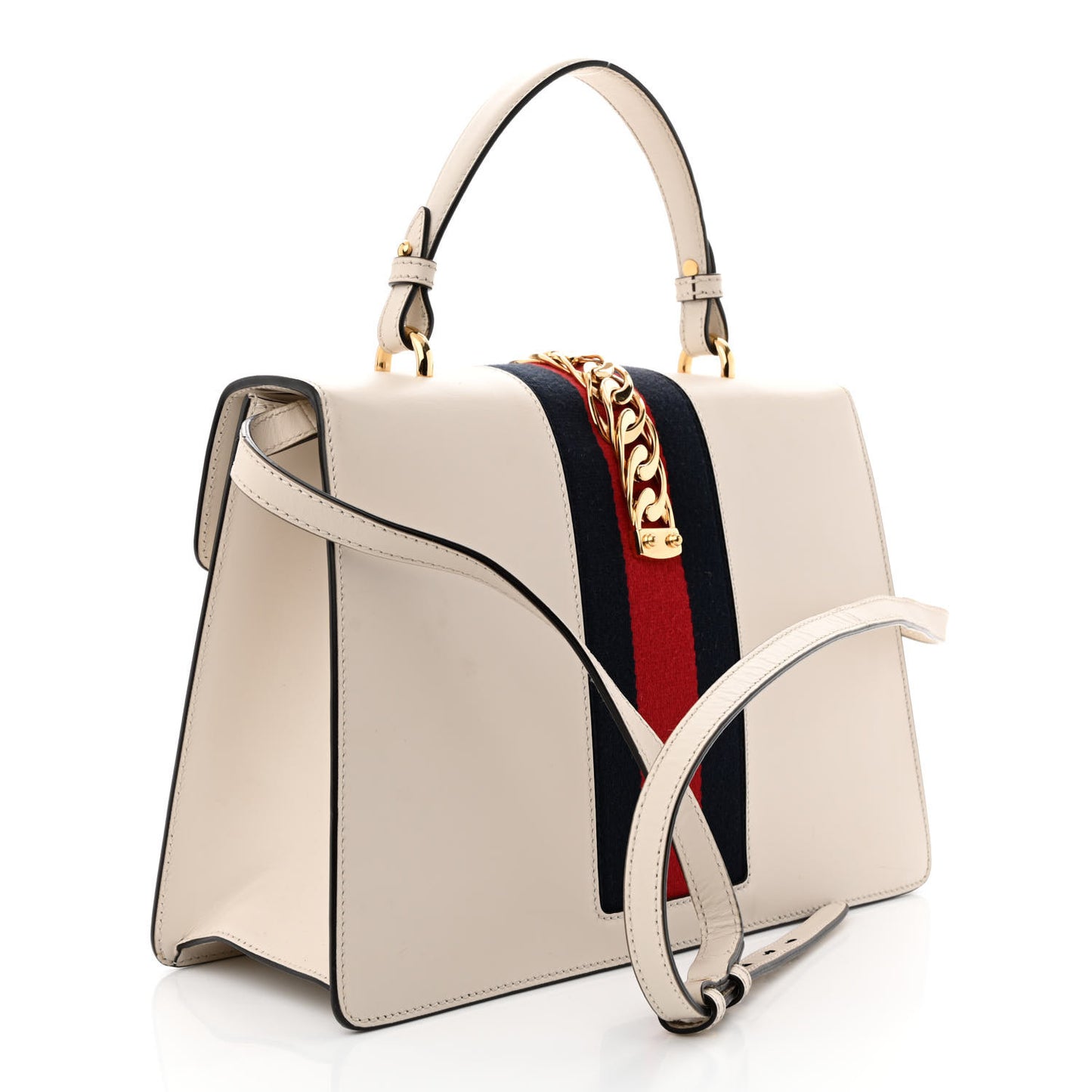 Calfskin Web Medium Sylvie Top Handle Bag White