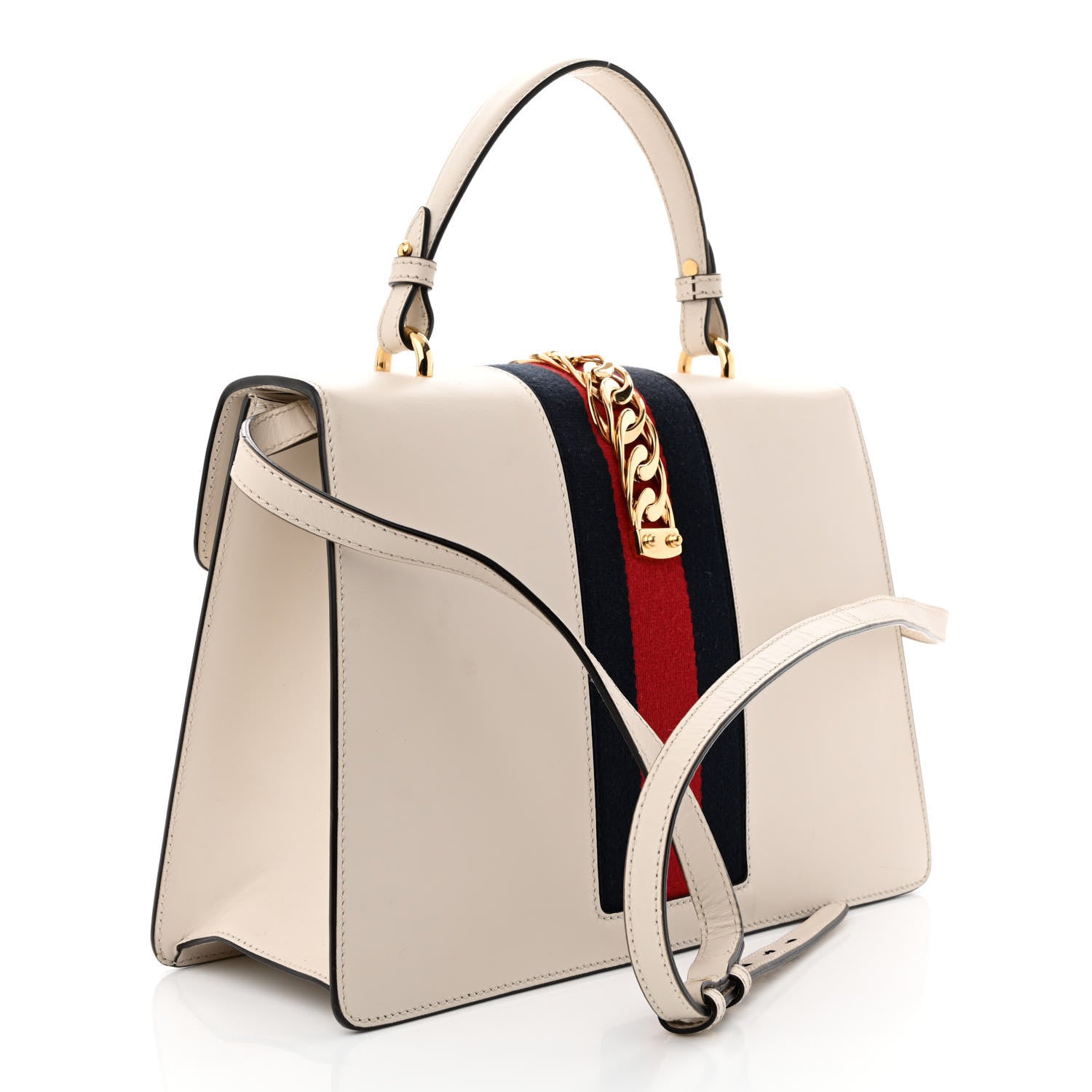 Gucci Calfskin Web Medium Sylvie Top Handle Bag White 3 of 16