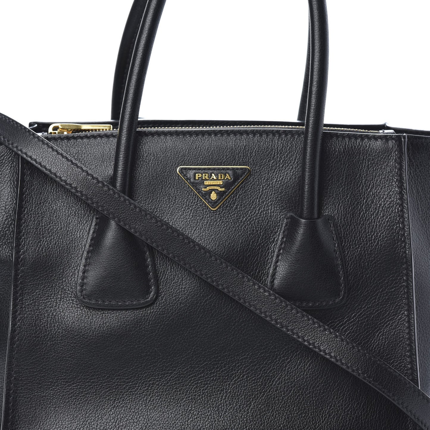 Glace Calf Small Twin Pocket Tote Black