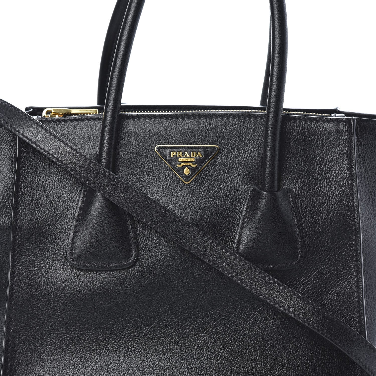 Prada Glace Calf Small Twin Pocket Tote Black 8 of 11