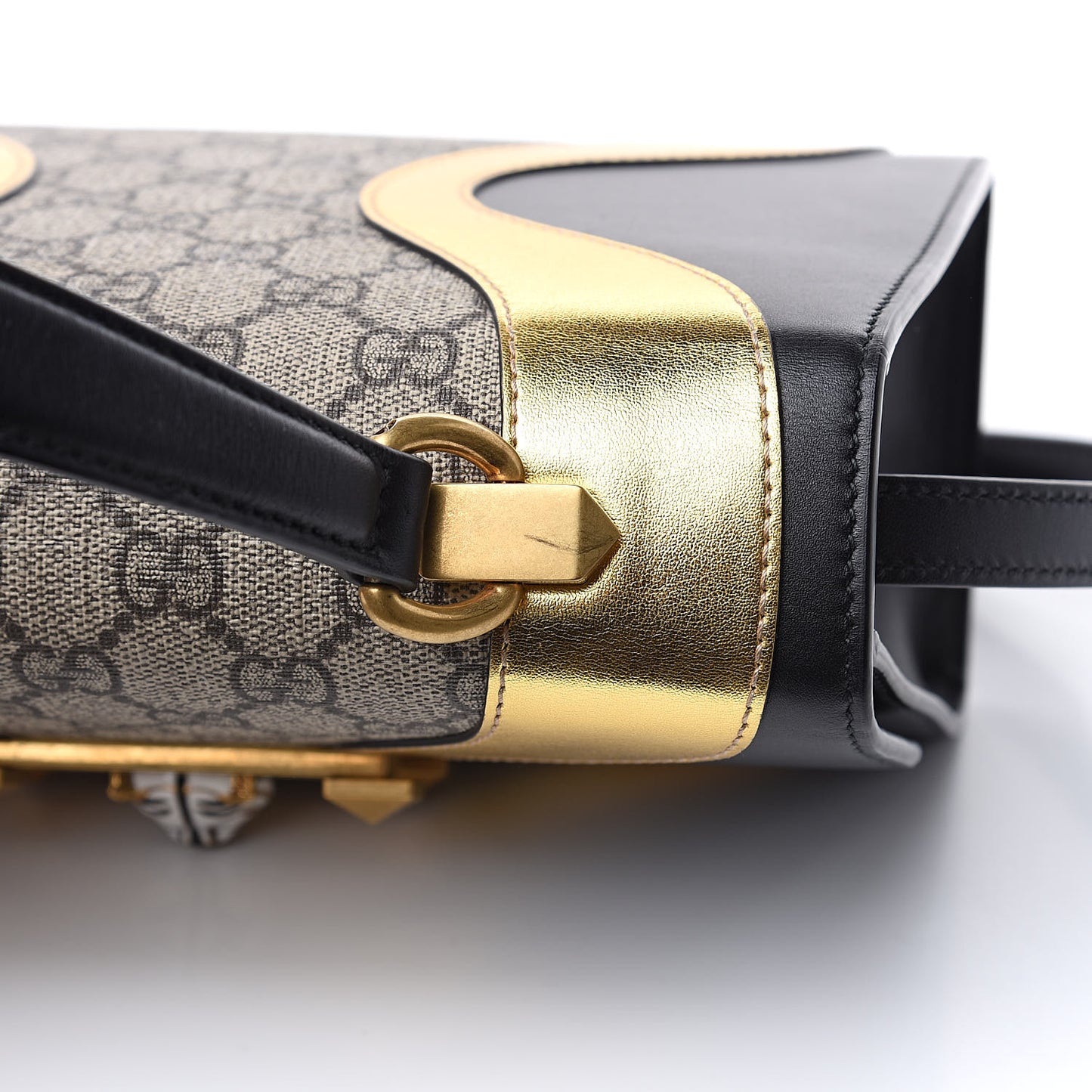 GG Supreme Monogram Small Osiride Top Handle Bag Black Gold