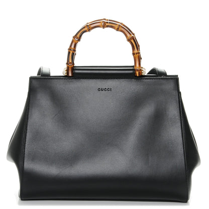 Gucci Nappa Bamboo Medium Nymphaea Top Handle Bag Black 1 of 7