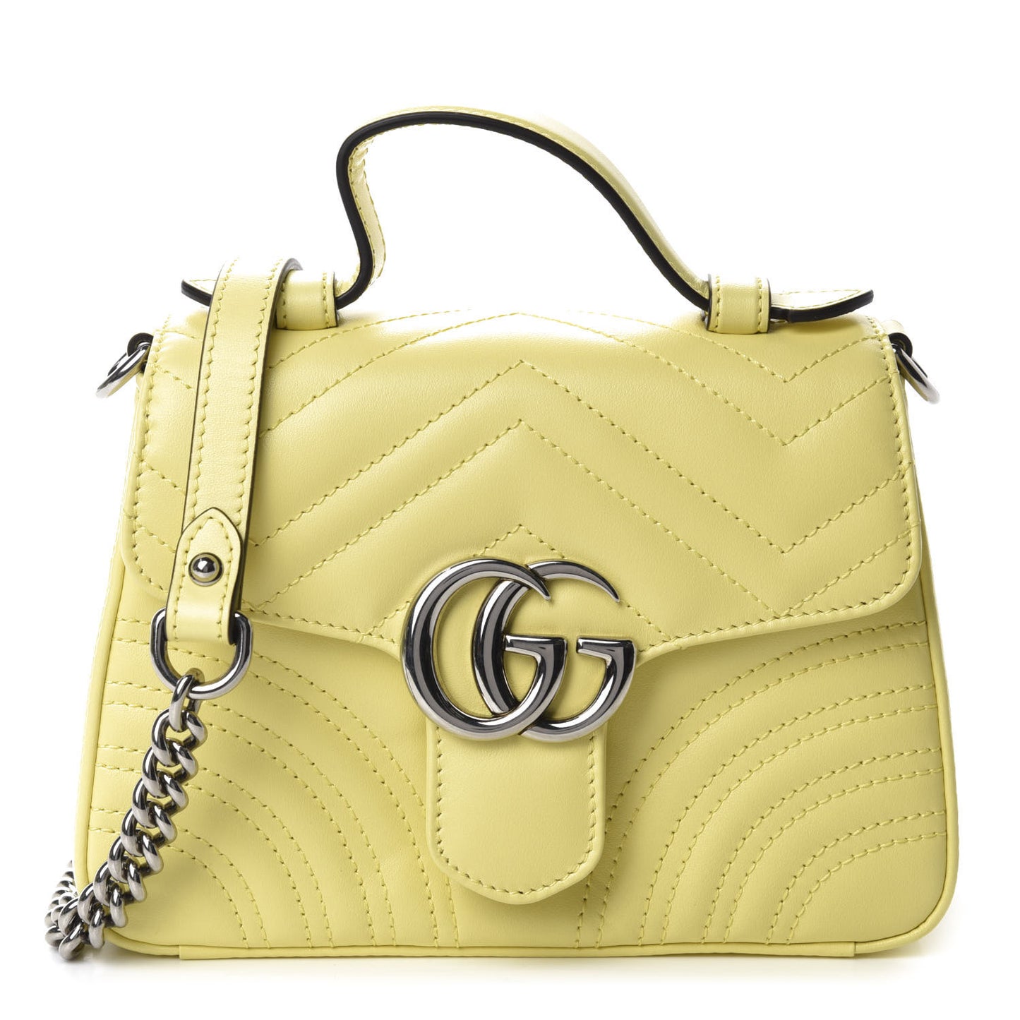 Calfskin Matelasse Mini GG Marmont Top Handle Shoulder Bag Banana