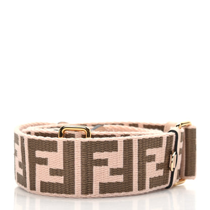 Fendi Jacquard Ribbon Vitello King FF Bi-Color Intreccio Adjustable Strap You Light Rose Camel 2 of 4