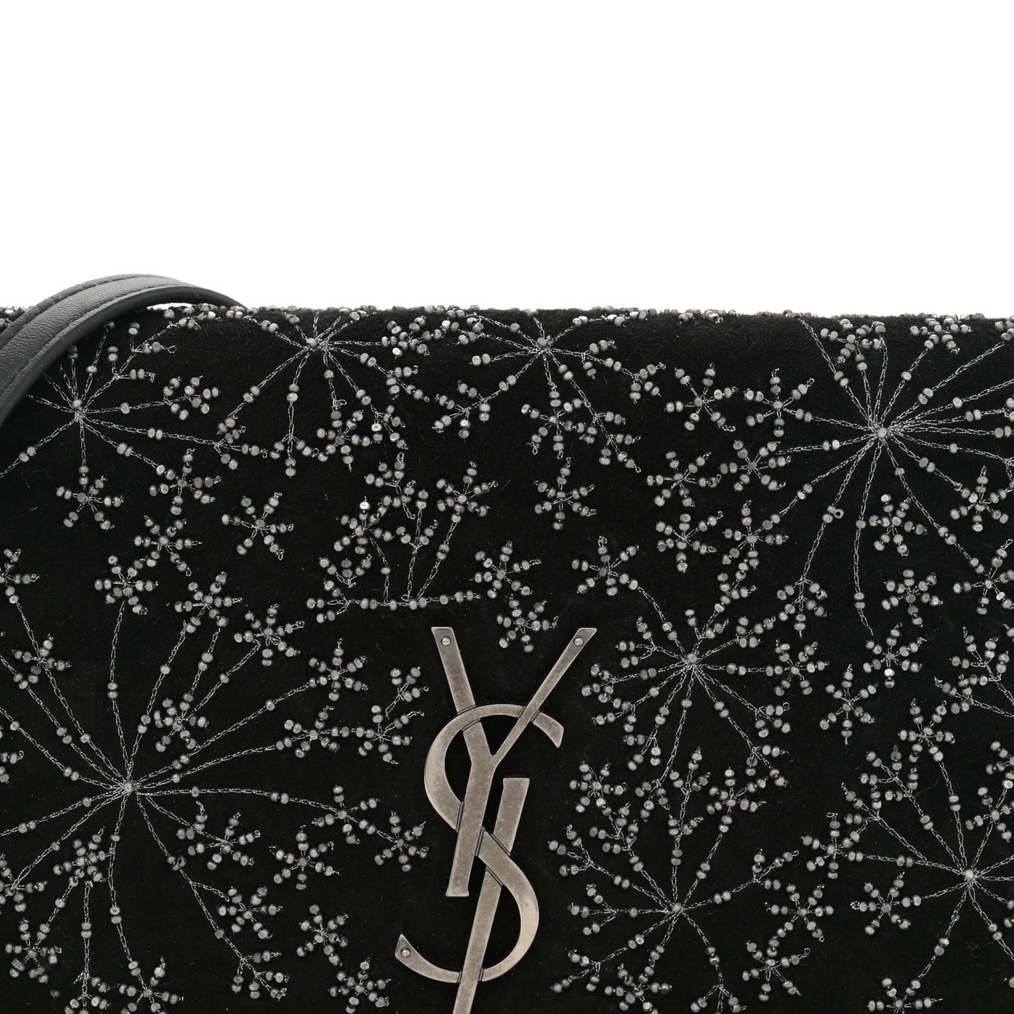Suede Bead Embellished Classic Monogram Kate Tassel Chain Wallet Black