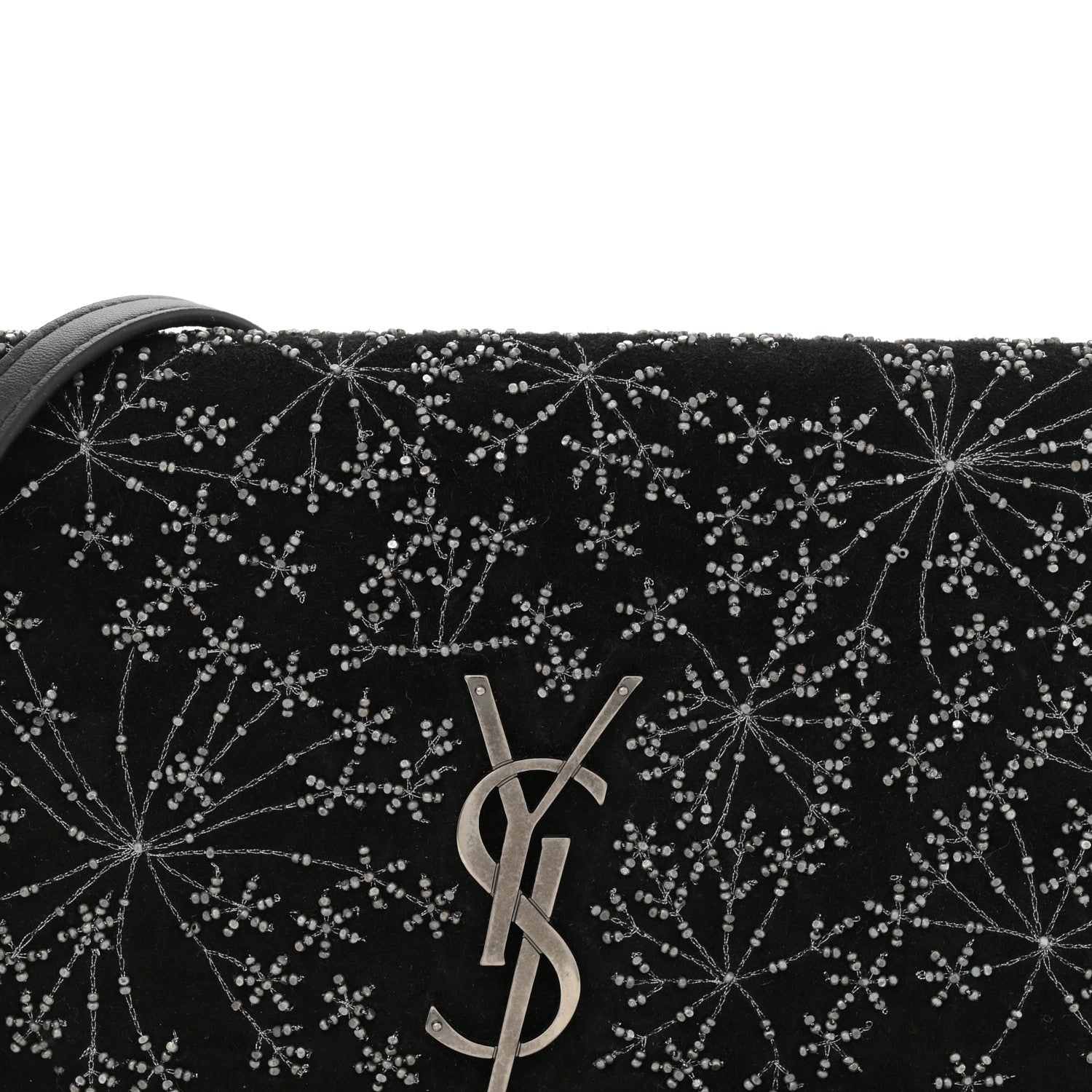 Saint Laurent Suede Bead Embellished Classic Monogram Kate Tassel Chain Wallet Black 8 of 11