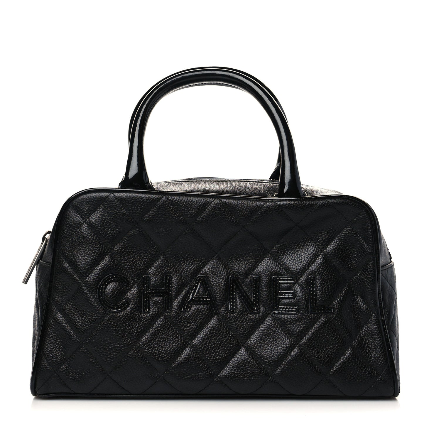 Calfskin Patent Quilted Bowler Black