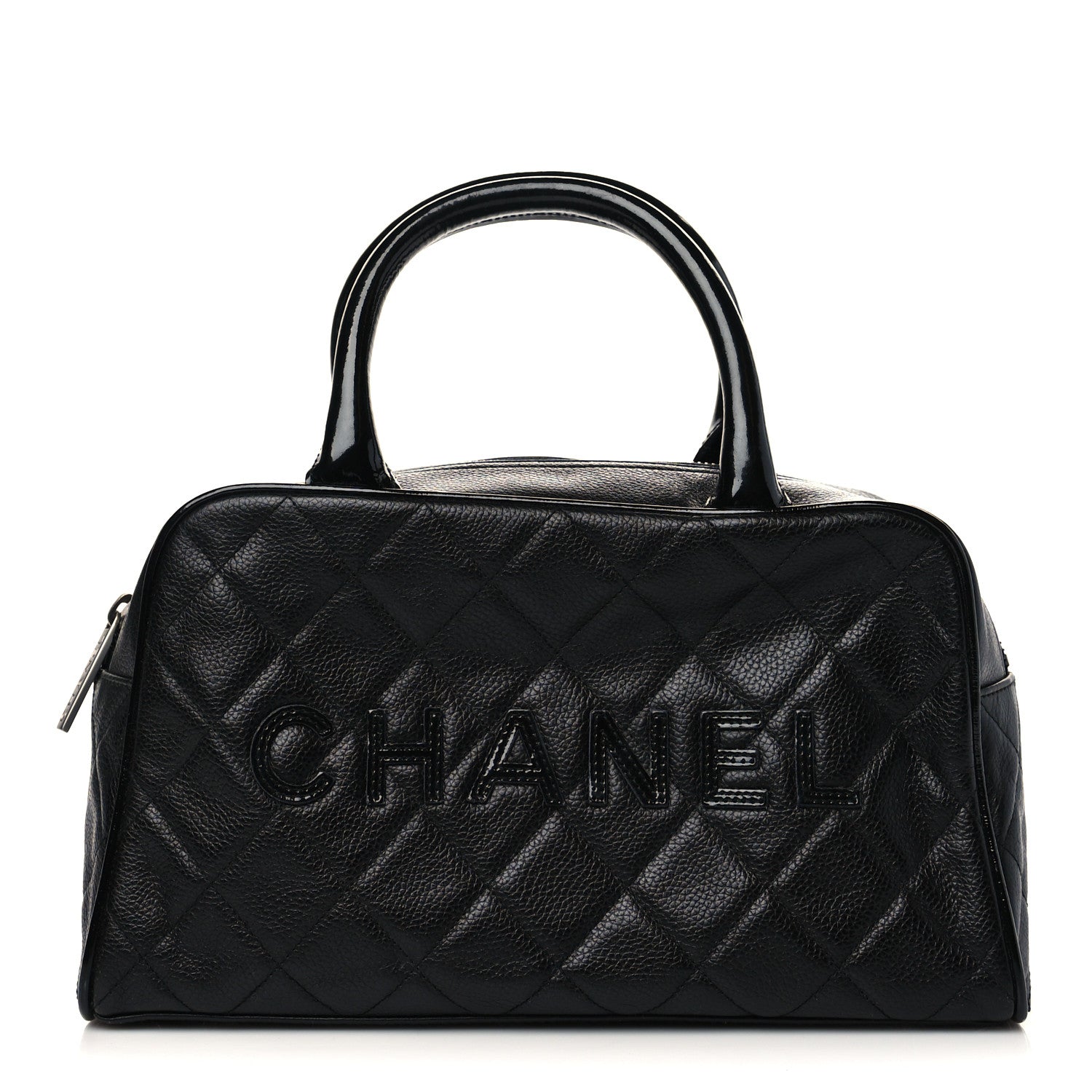 Chanel Calfskin Patent Quilted Bowler Black 1 of 10
