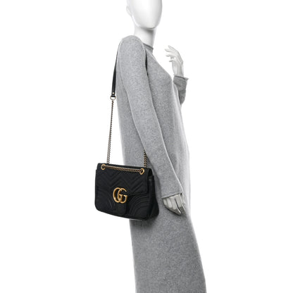 Gucci Calfskin Matelasse Medium GG Marmont Shoulder Bag Black 2 of 14
