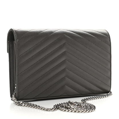 Saint Laurent Grain De Poudre Matelasse Chevron Monogram Chain Wallet Earth 3 of 8