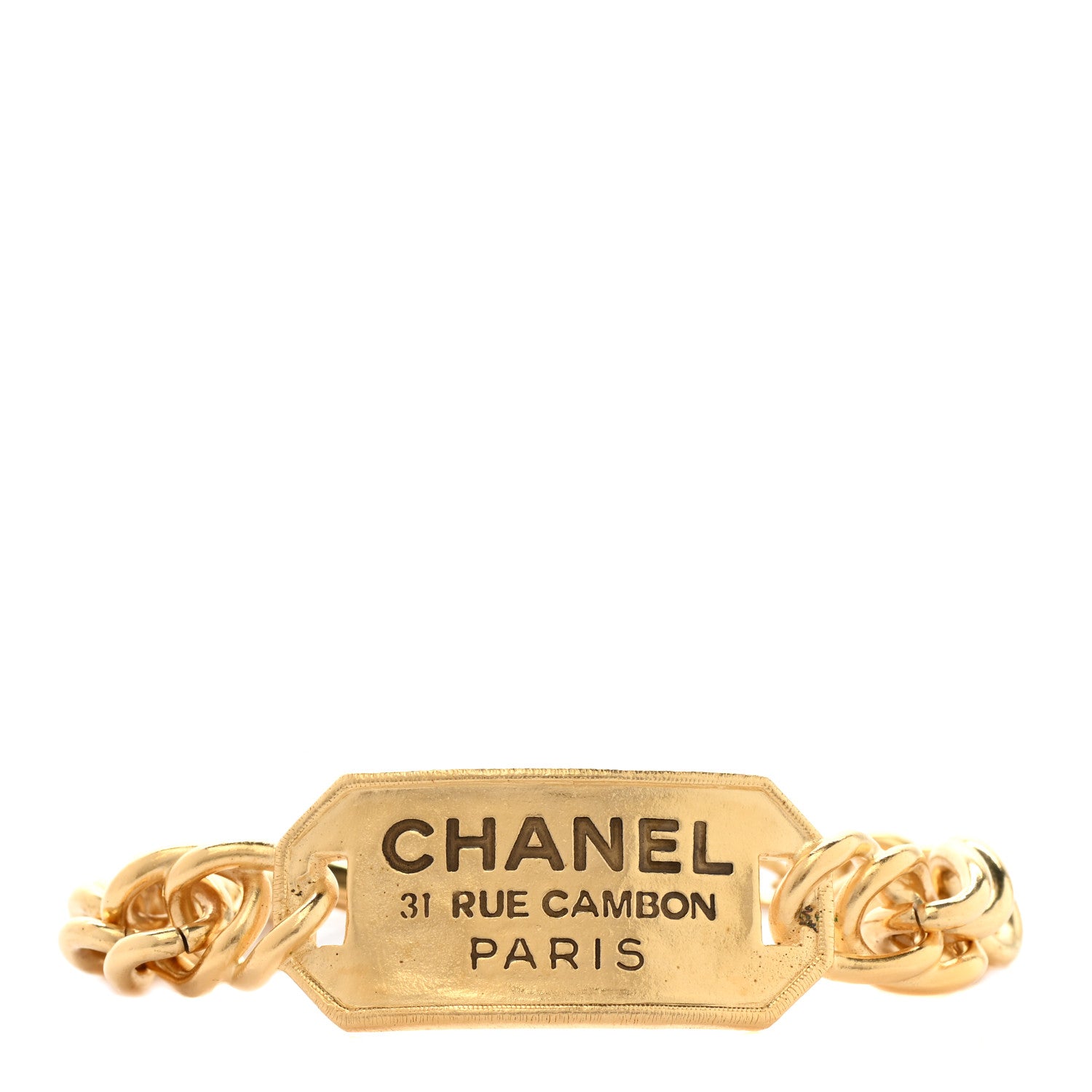 Chanel Metal 31 Rue Cambon Paris ID Chain Bracelet Gold 994023