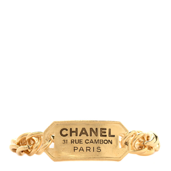 Chanel Metal 31 Rue Cambon Paris ID Chain Bracelet Gold 994023