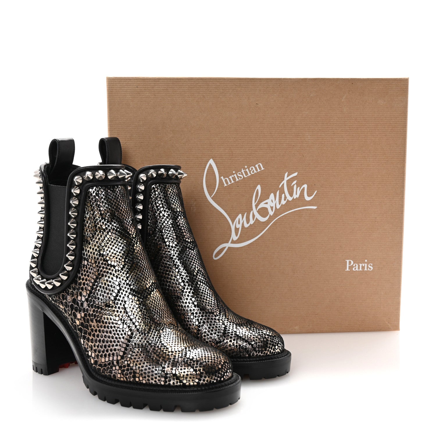 Christian Louboutin Suede Snakeskin Embossed Spiked Capahutta 70 Chelsea Boots 36.5 9 of 9