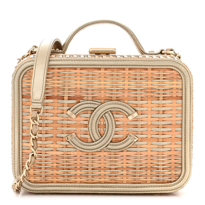 Chanel Raffia Calfskin Medium CC Filigree Vanity Case Gold 1 of 11